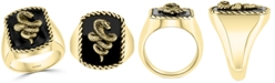 EFFY Collection EFFY&reg; Men's Onyx Snake Statement Ring in 18k Gold-Plated Sterling Silver